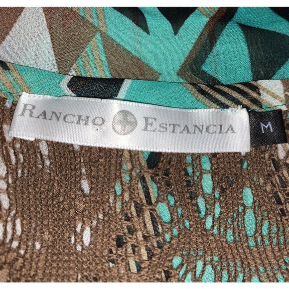 Rancho Estancia Sz MEDIUM Green Brown Southwest Chiffon Lace Trim Tunic EUC - Picture 9 of 11